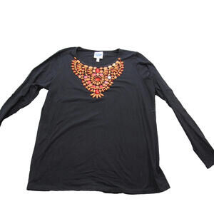 DG2 Diane‎ Gilman Shirt Womens Large Beaded Embellished Long Sleeve Boho Top